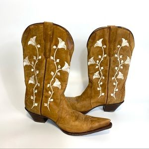 Rudel Leather Cowboy Boots Floral Embroidered